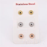 Semicircle Ear Studs Set of 3 Pairs, Office Casual Wear, 4-10mm Diameter, LH985