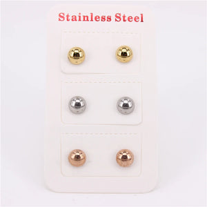 Semicircle Ear Studs Set of 3 Pairs, Office Casual Wear, 4-10mm Diameter, LH985