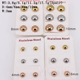 Semicircle Ear Studs Set of 3 Pairs, Office Casual Wear, 4-10mm Diameter, LH985