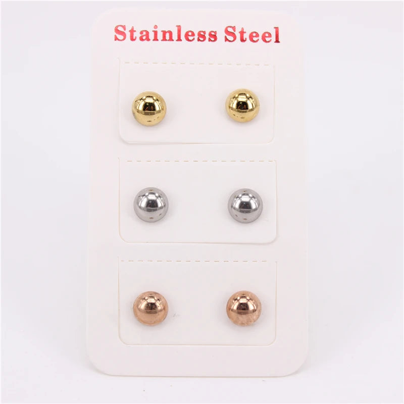 Semicircle Ear Studs Set of 3 Pairs, Office Casual Wear, 4-10mm Diameter, LH985