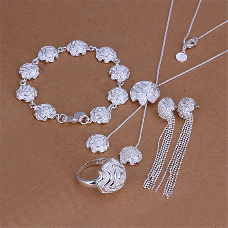 925 Sterling Silver Rose Flower Jewelry Set