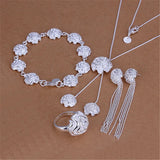 925 Sterling Silver Rose Flower Jewelry Set