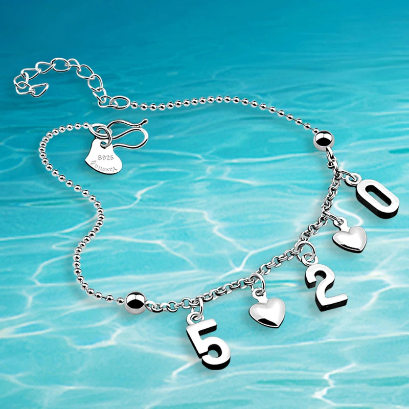 925 Sterling Silver Heart Anklet - Perfect Gift for Girlfriend