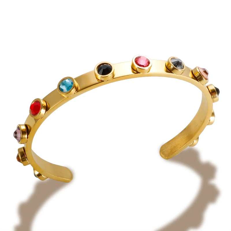 Colorful Bejeweled Bracelet Bangle Series Stainless Steel Waterproof Crystal