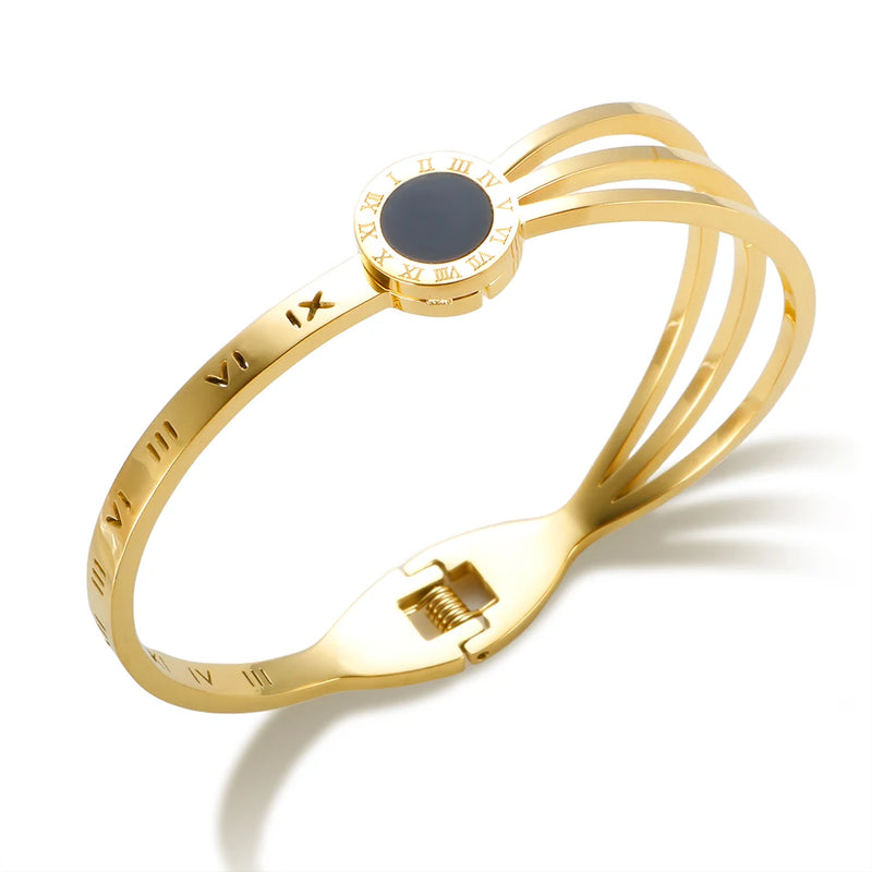 Roman Numerals Bangle Set for Women Stainless Steel Charm Cuff Bracelets