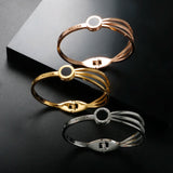 Roman Numerals Bangle Set for Women Stainless Steel Charm Cuff Bracelets