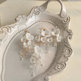 Porcelain Flower Bridal Earrings Pearls Wedding Drop Earring
