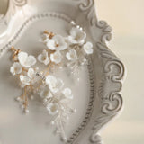 Porcelain Flower Bridal Earrings Pearls Wedding Drop Earring