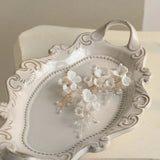 Porcelain Flower Bridal Earrings Pearls Wedding Drop Earring