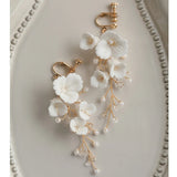 Porcelain Flower Bridal Earrings Pearls Wedding Drop Earring