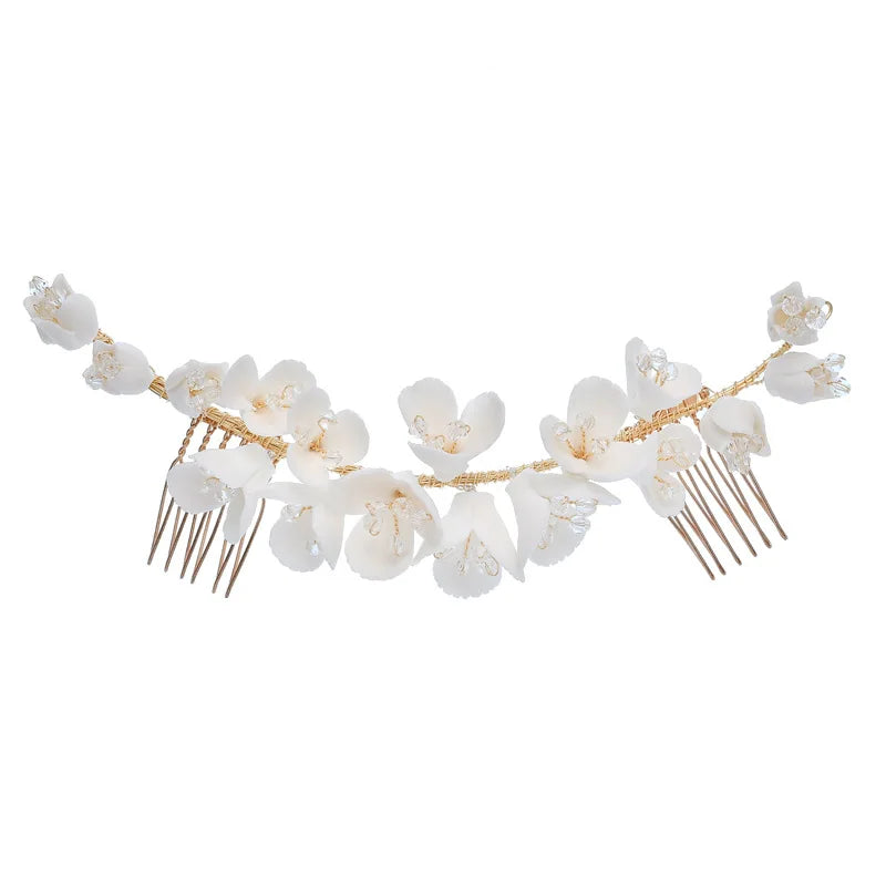 Porcelain Flower Bridal Hair Comb for Wedding Prom