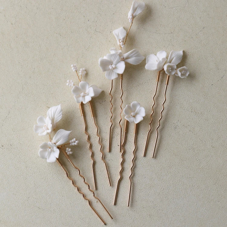 Porcelain Flower Hair Pin Clip Hairpin Wedding Bridal Jewelry