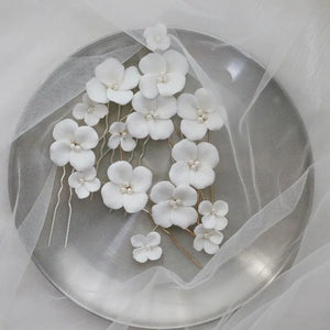 Porcelain Flower Headpieces Pearl Hairpins Wedding Bridal Accessories