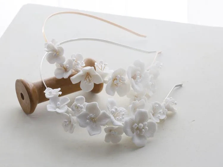 Porcelain Flower Headband Hairband Vintage Headdress Wedding Accessories