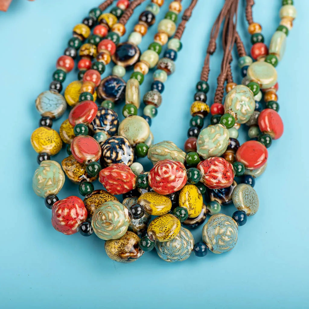 Porcelain Rose Retro Ceramic Beads Gift Necklace