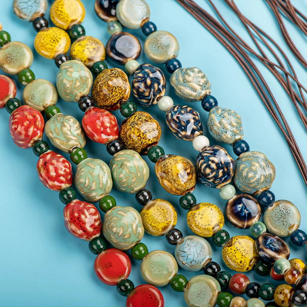 Porcelain Rose Retro Ceramic Beads Gift Necklace