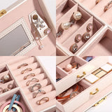 3-Layer Leather Jewelry Box with Mirror Lock & High Capacity Storage