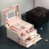 3-Layer Leather Jewelry Box with Mirror Lock & High Capacity Storage