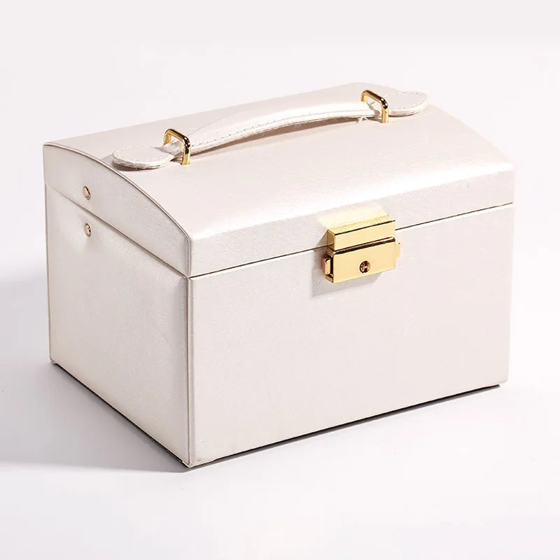 3-Layer Leather Jewelry Box with Mirror Lock & High Capacity Storage