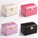 3-Layer Leather Jewelry Box with Mirror Lock & High Capacity Storage