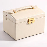3-Layer Leather Jewelry Box with Mirror Lock & High Capacity Storage