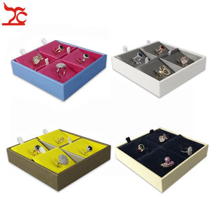 Portable 4 Grids Ring Jewelry Display Tray PU Ring Jewelry Display Storage Box