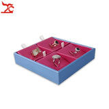 Portable 4 Grids Ring Jewelry Display Tray PU Ring Jewelry Display Storage Box