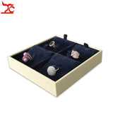 Portable 4 Grids Ring Jewelry Display Tray PU Ring Jewelry Display Storage Box