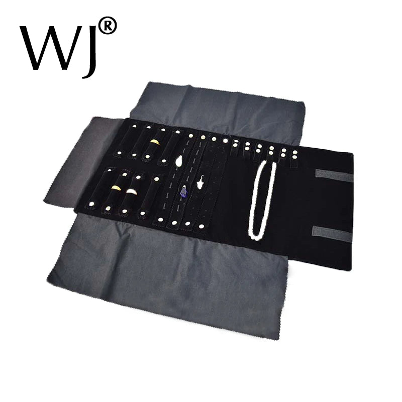 Velvet Jewelry Set Storage Roll Bag Necklace Rings Earrings Display Holder