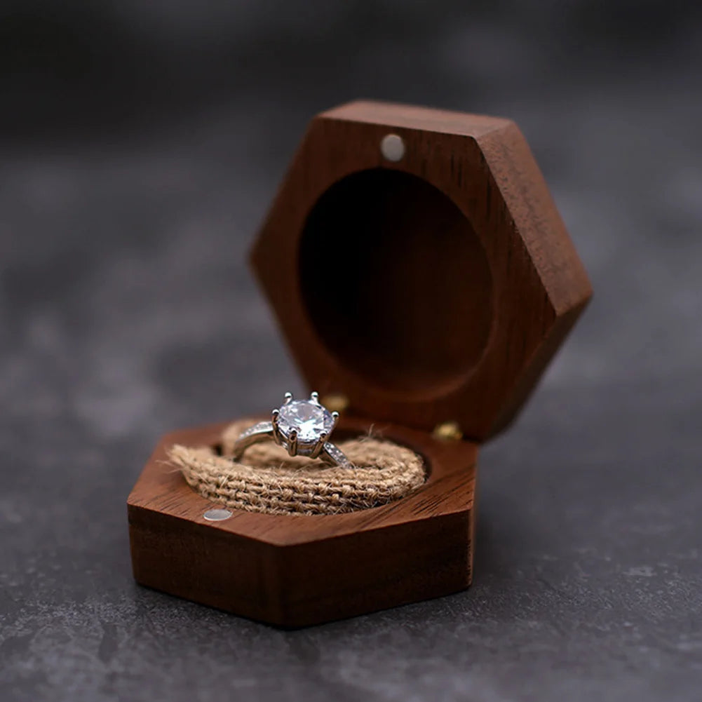 Vintage Walnut Jewelry Box for Wedding Engagement
