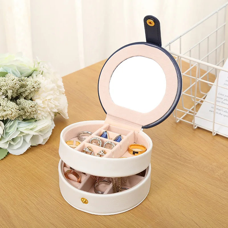 Portable Double Layer Round Jewelry Box Travel Small Storage Box