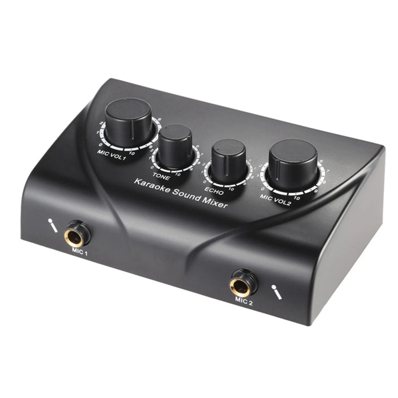 Portable Dual Mic Inputs Audio Sound Mixer For Amplifier & Microphone Karaoke