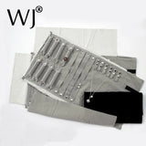 Portable Gray Velvet Jewelry Display Set Travel Roll Bag