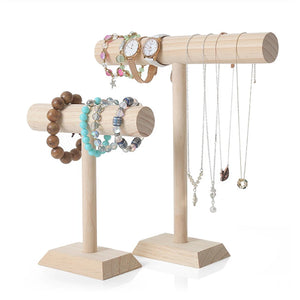 Wooden T-Bar Bracelet Chain Jewelry Display Stand