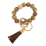 Portable House Car Keys Ring Holder Elastic Beaded Silicone Bracelet Bangle
