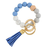 Portable House Car Keys Ring Holder Elastic Beaded Silicone Bracelet Bangle