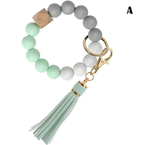 Portable House Car Keys Ring Holder Elastic Beaded Silicone Bracelet Bangle