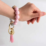 Portable House Car Keys Ring Holder Elastic Beaded Silicone Bracelet Bangle