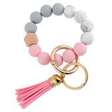 Portable House Car Keys Ring Holder Elastic Beaded Silicone Bracelet Bangle