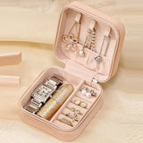 Portable Jewelry Box Earring Ring Holder PU Leather Necklace Zipper Case