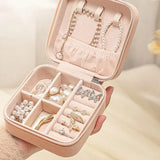 Portable Jewelry Box Earring Ring Holder PU Leather Necklace Zipper Case