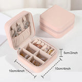 Portable Jewelry Box Earring Ring Holder PU Leather Necklace Zipper Case