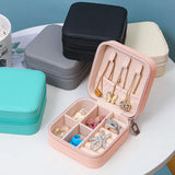 Portable Jewelry Box Earring Ring Holder PU Leather Necklace Zipper Case