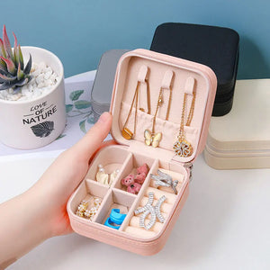 Portable Jewelry Box Earring Ring Holder PU Leather Necklace Zipper Case