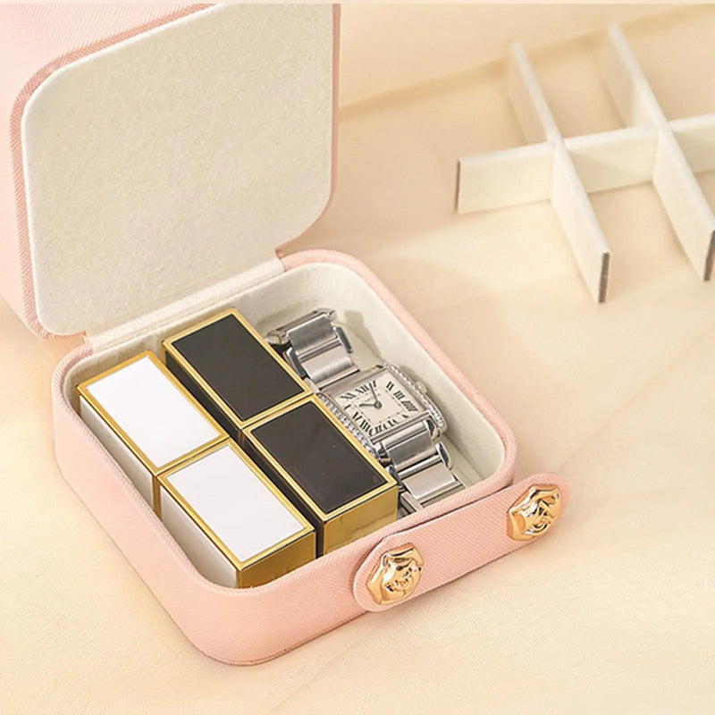 Portable Jewelry Box Waterproof PU Leather Soft Velvet Lined Display Case Holder
