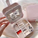 Portable Jewelry Box w/ Mirror Travel Case PU Leather Storage