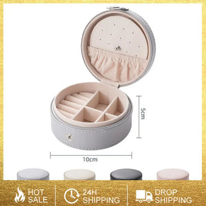 Portable Jewelry Organizer PU Leather Ring Earring Necklace Storage Display