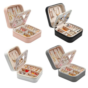 Portable Jewelry Storage Box Organizer Travel Case Leather Ring Necklace Storage