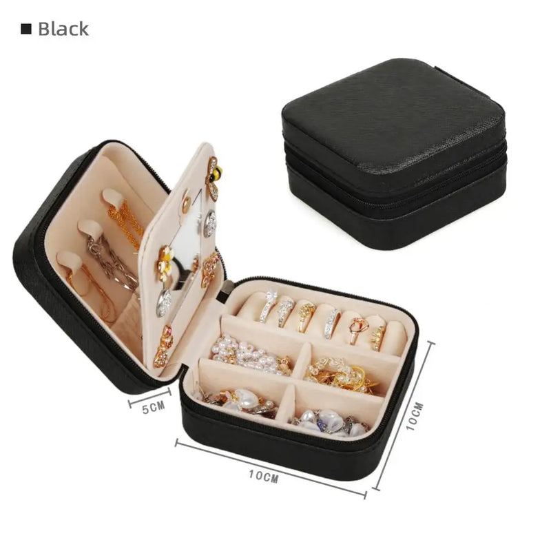 Portable Jewelry Storage Box Organizer Travel Case Leather Ring Necklace Storage