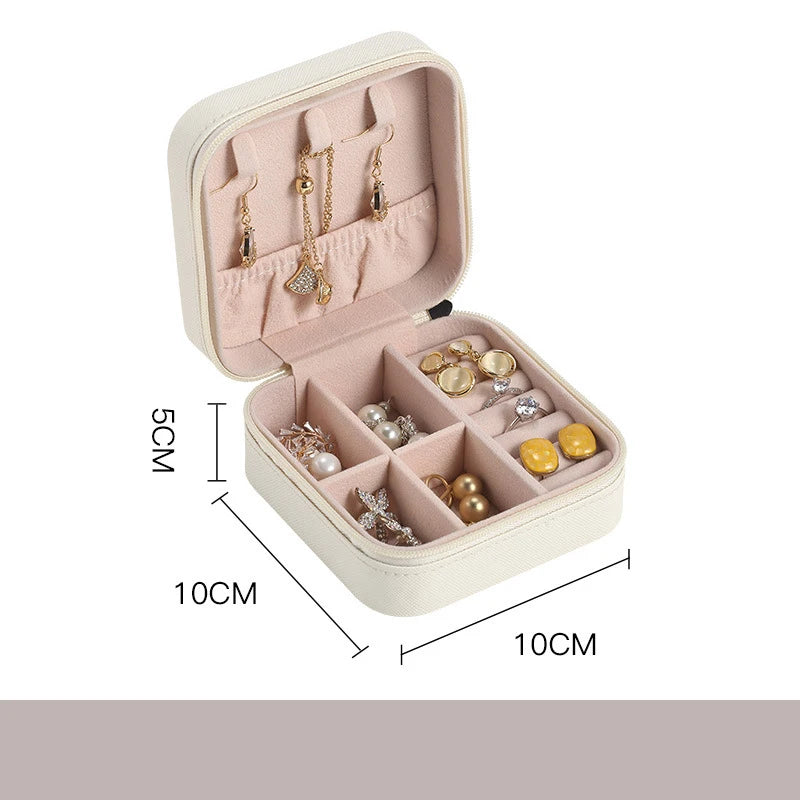 Portable Jewelry Storage Box Organizer Travel Case Leather Display